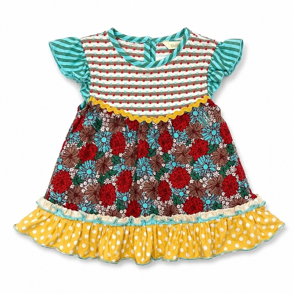 Matilda Jane Top 2T Girls Floral Polka Dot Ruffle Boho Boutique